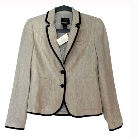 J. Crew Schoolboy Linen Blazer Oatmeal Black Small Sz 6 NWT - Picture 2 of 14